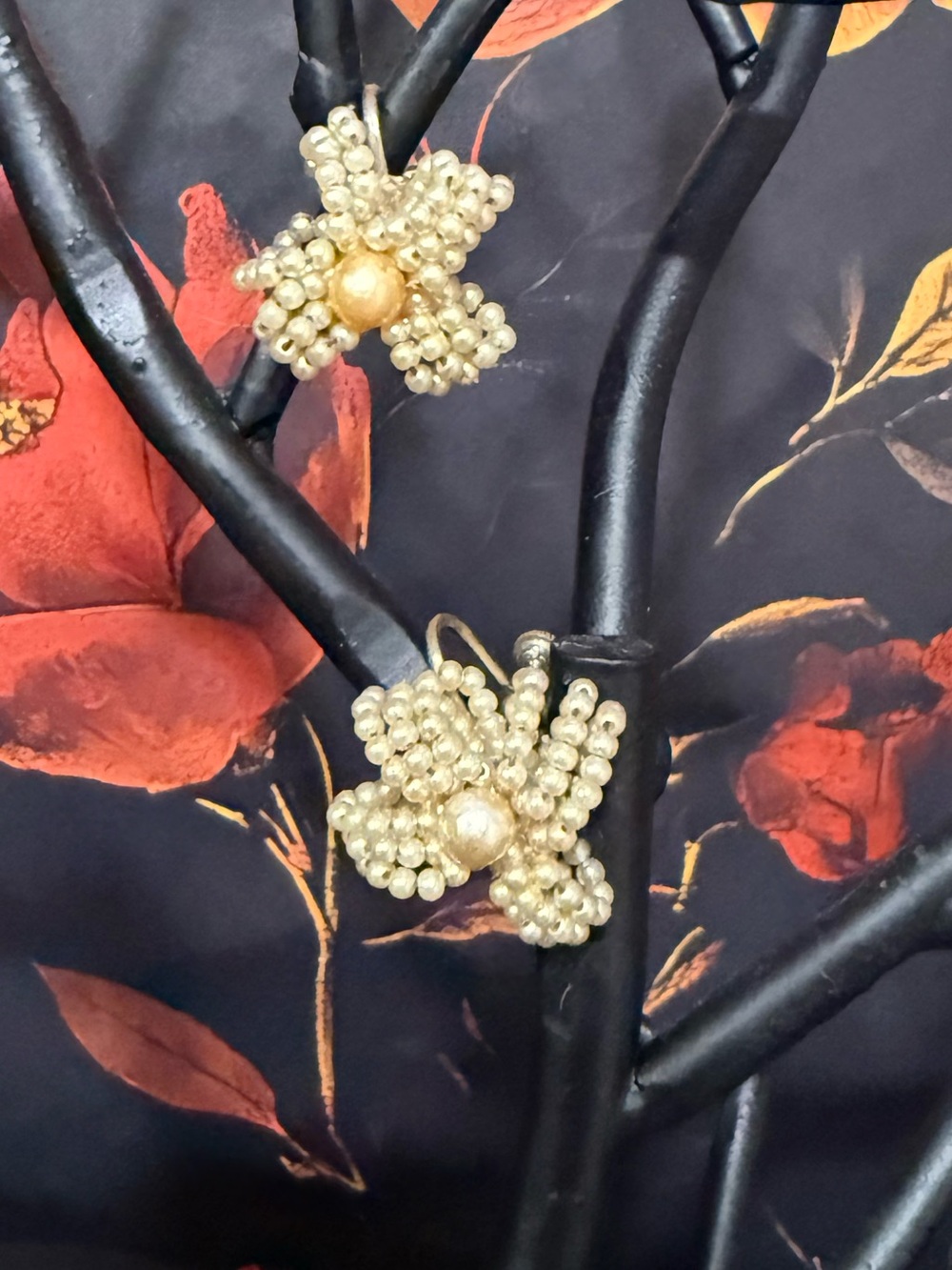 Vintage Screwback Pearl Detail Floral Earrings